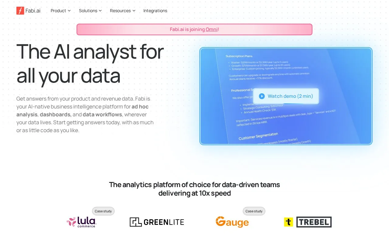 Fabi.ai homepage screenshot