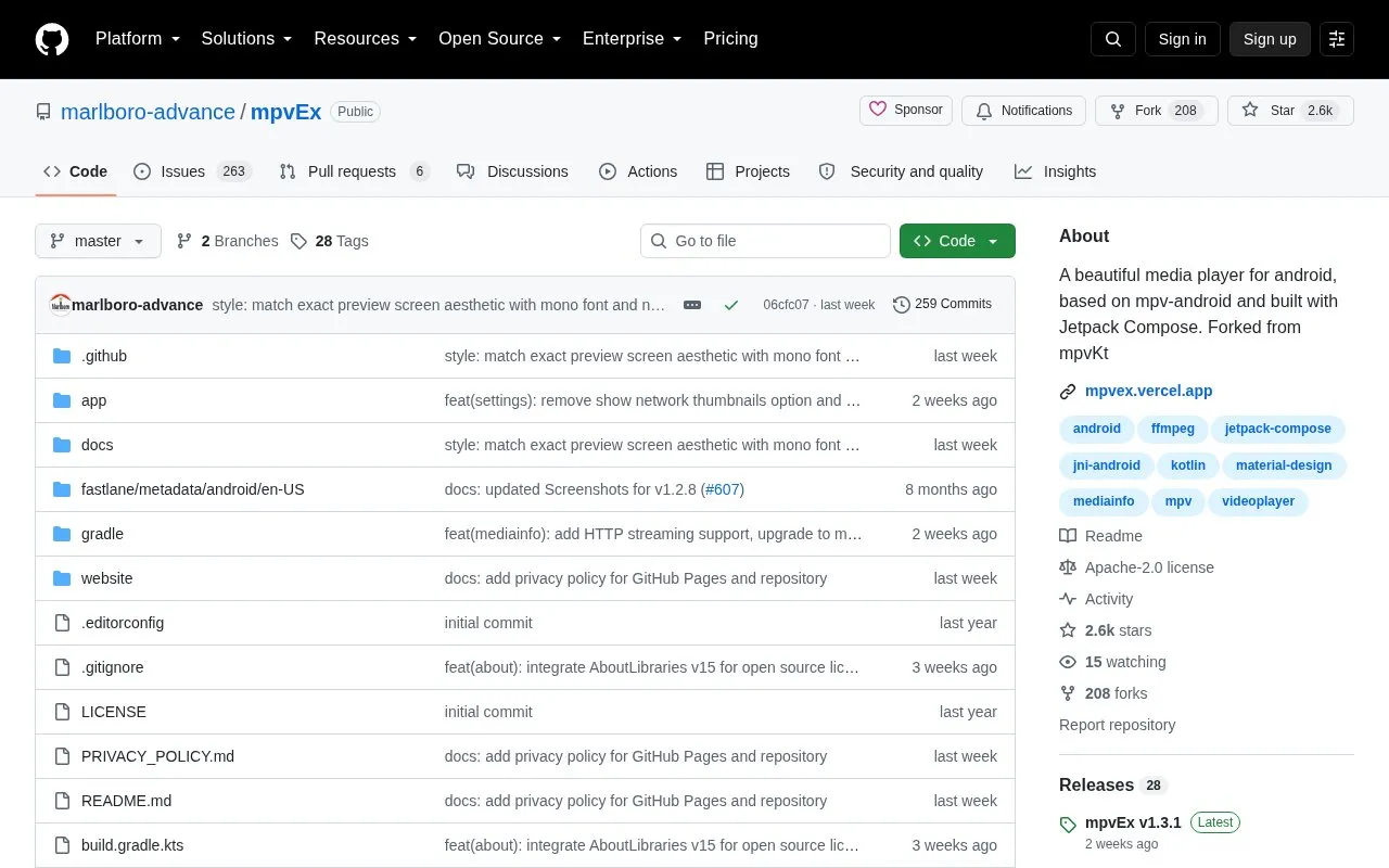 mpvEx homepage screenshot