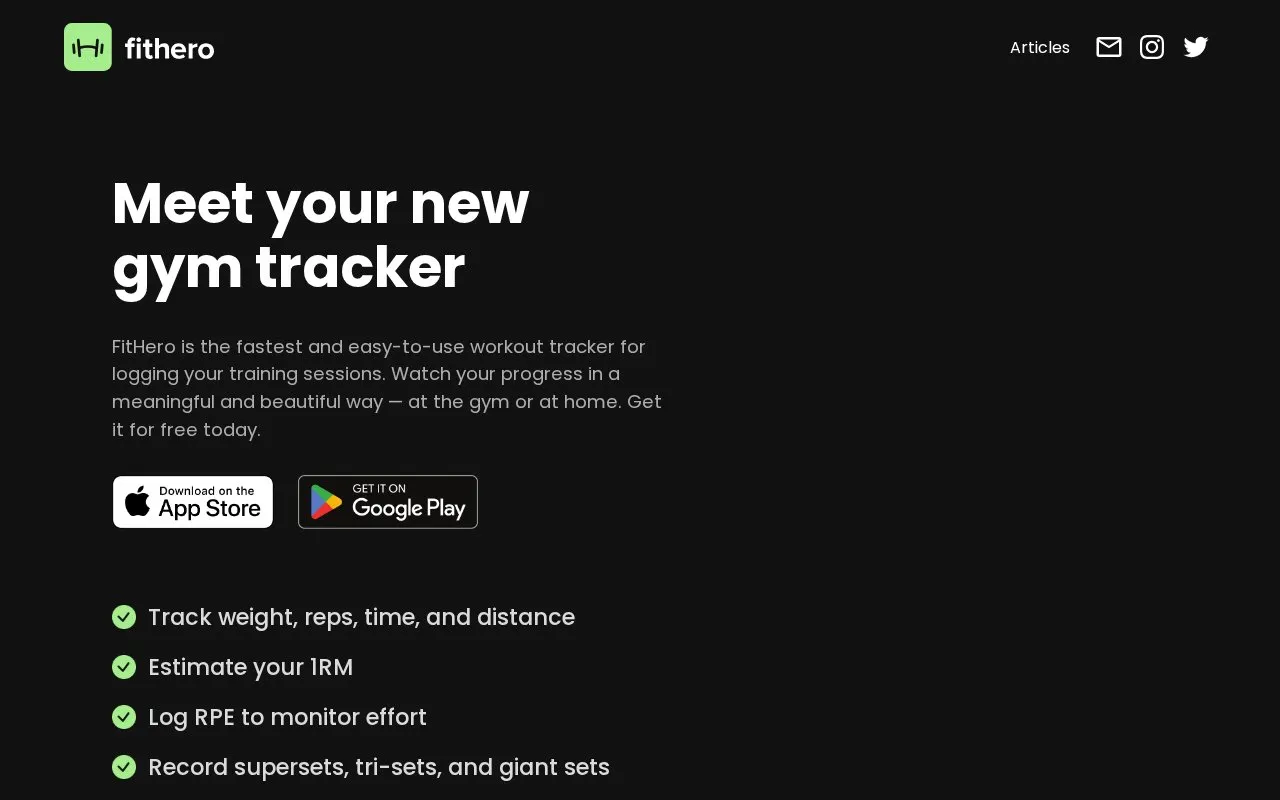 FitHero homepage screenshot