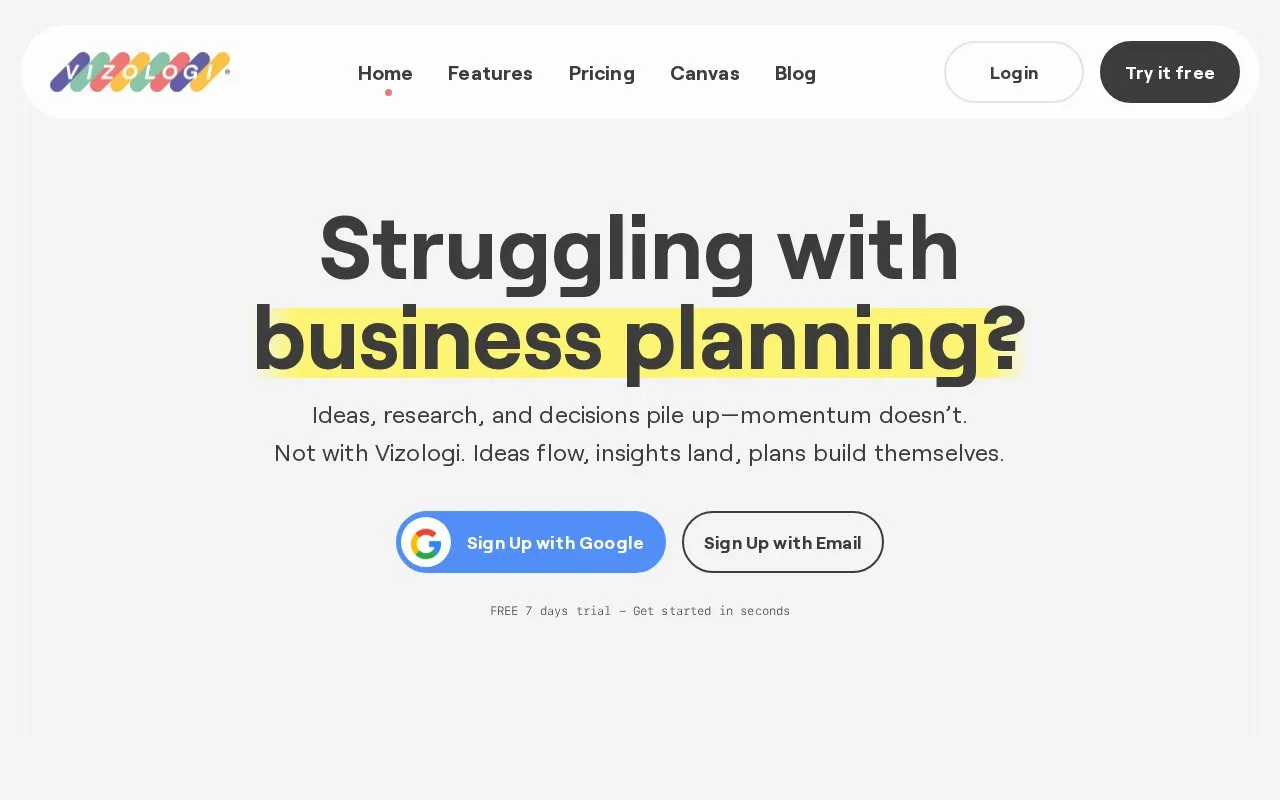 Vizologi homepage screenshot