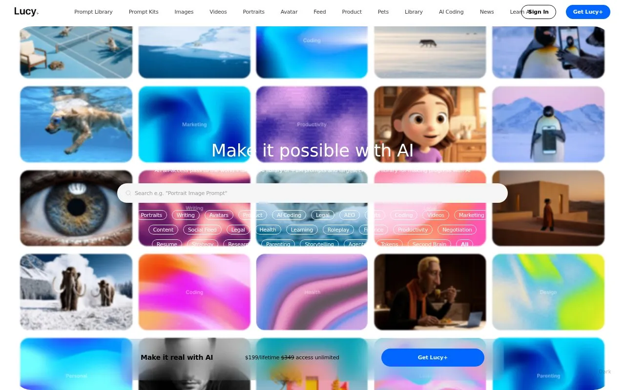 TopFreePrompts by LucyBrain homepage screenshot