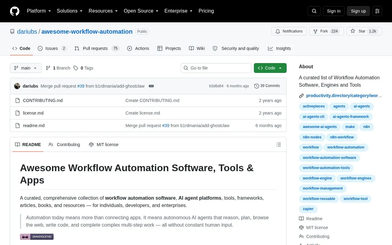 Awesome Workflow Automation homepage screenshot