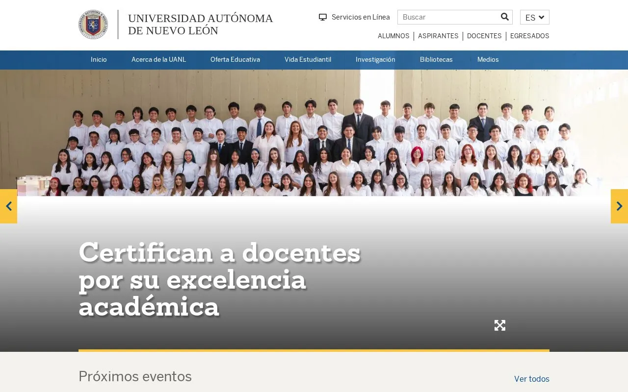 Universidad Autónoma de Nuevo León homepage screenshot