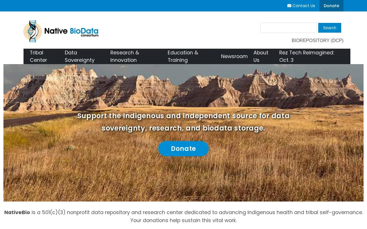 Native BioData Consortium homepage screenshot