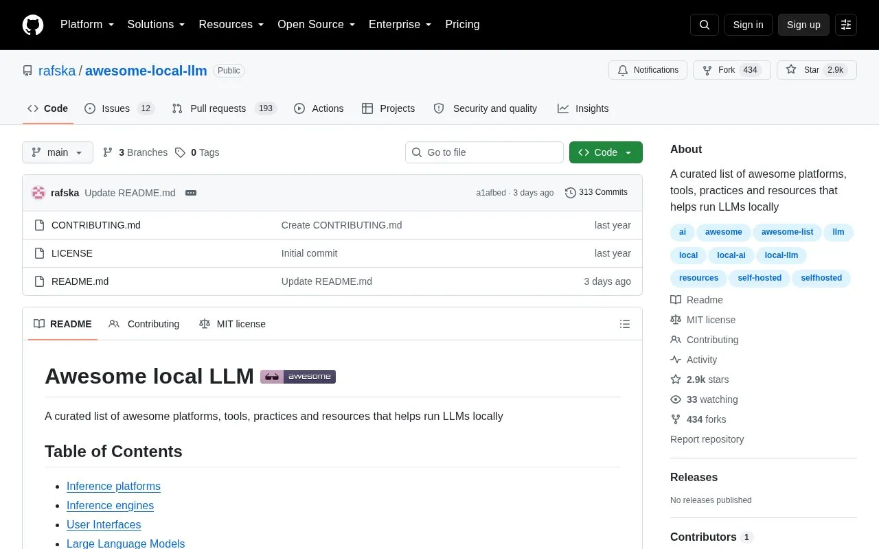 Awesome Local LLM homepage screenshot