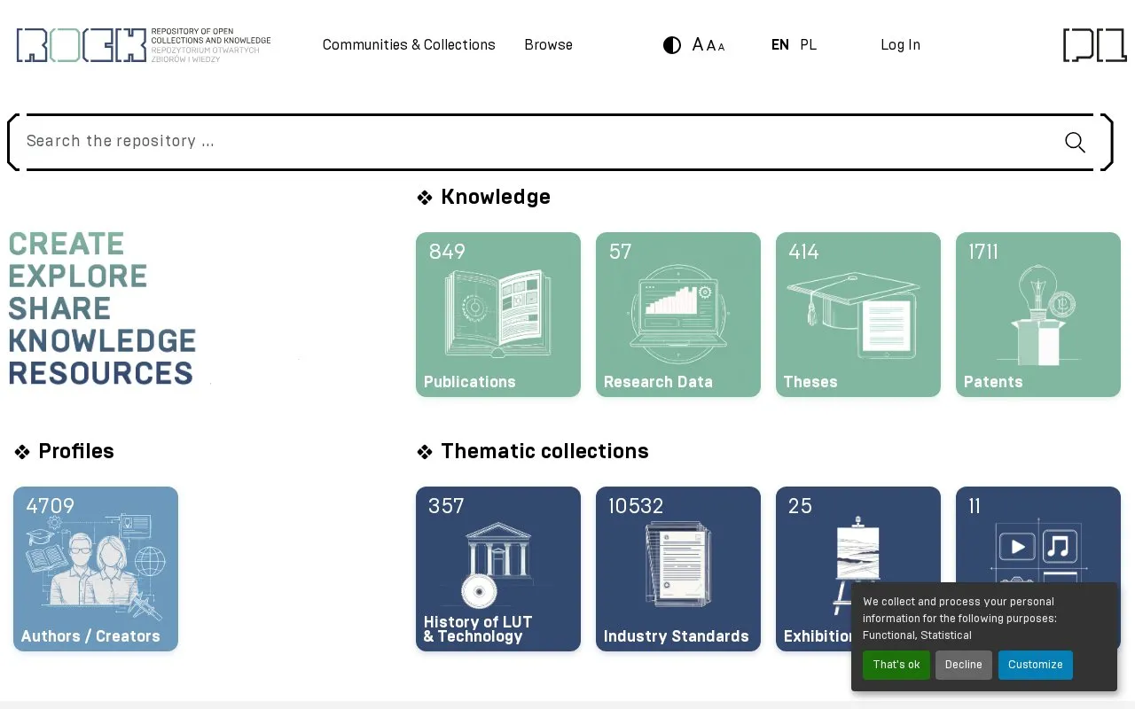 ROCK Repository of Open Collections and Knowledge homepage screenshot