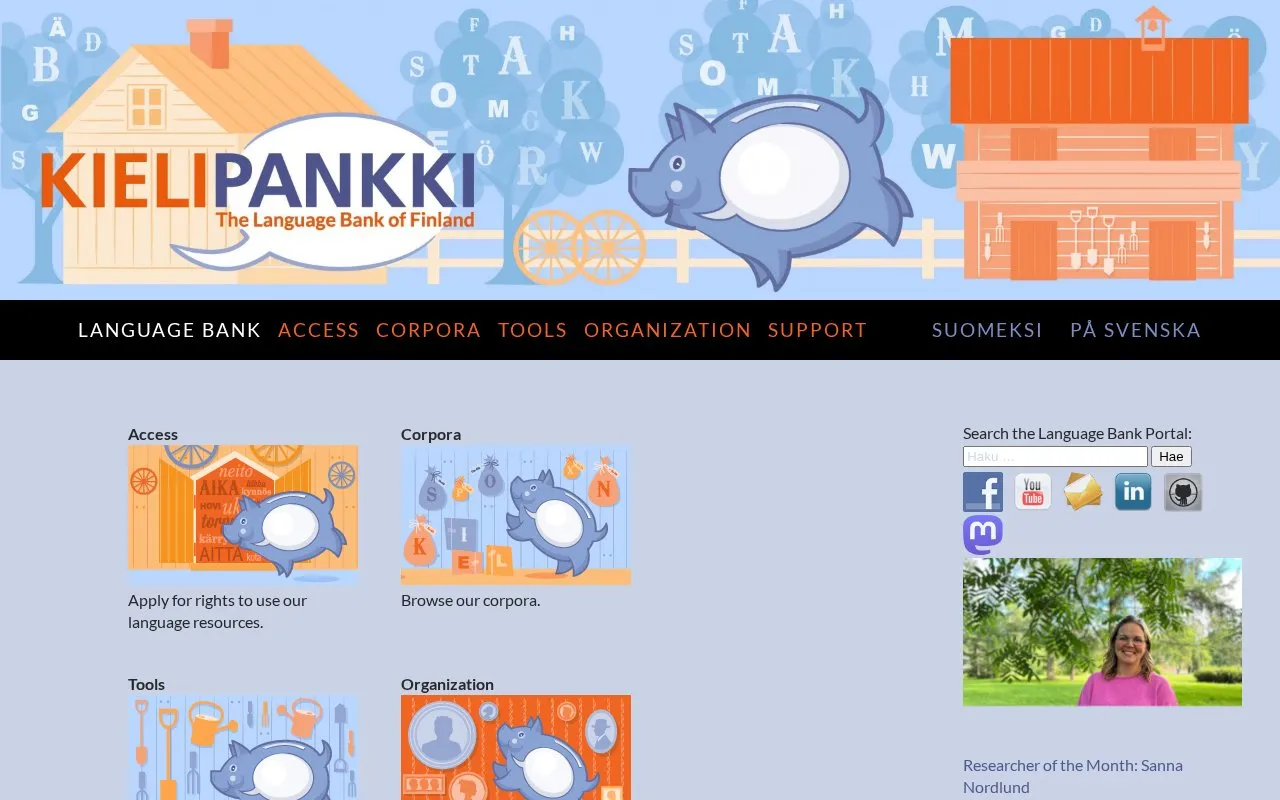 Kielipankki homepage screenshot