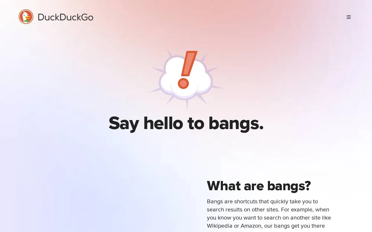 Bangs homepage screenshot