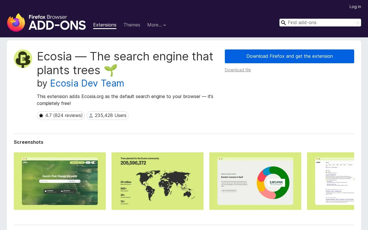 Ecosia homepage screenshot