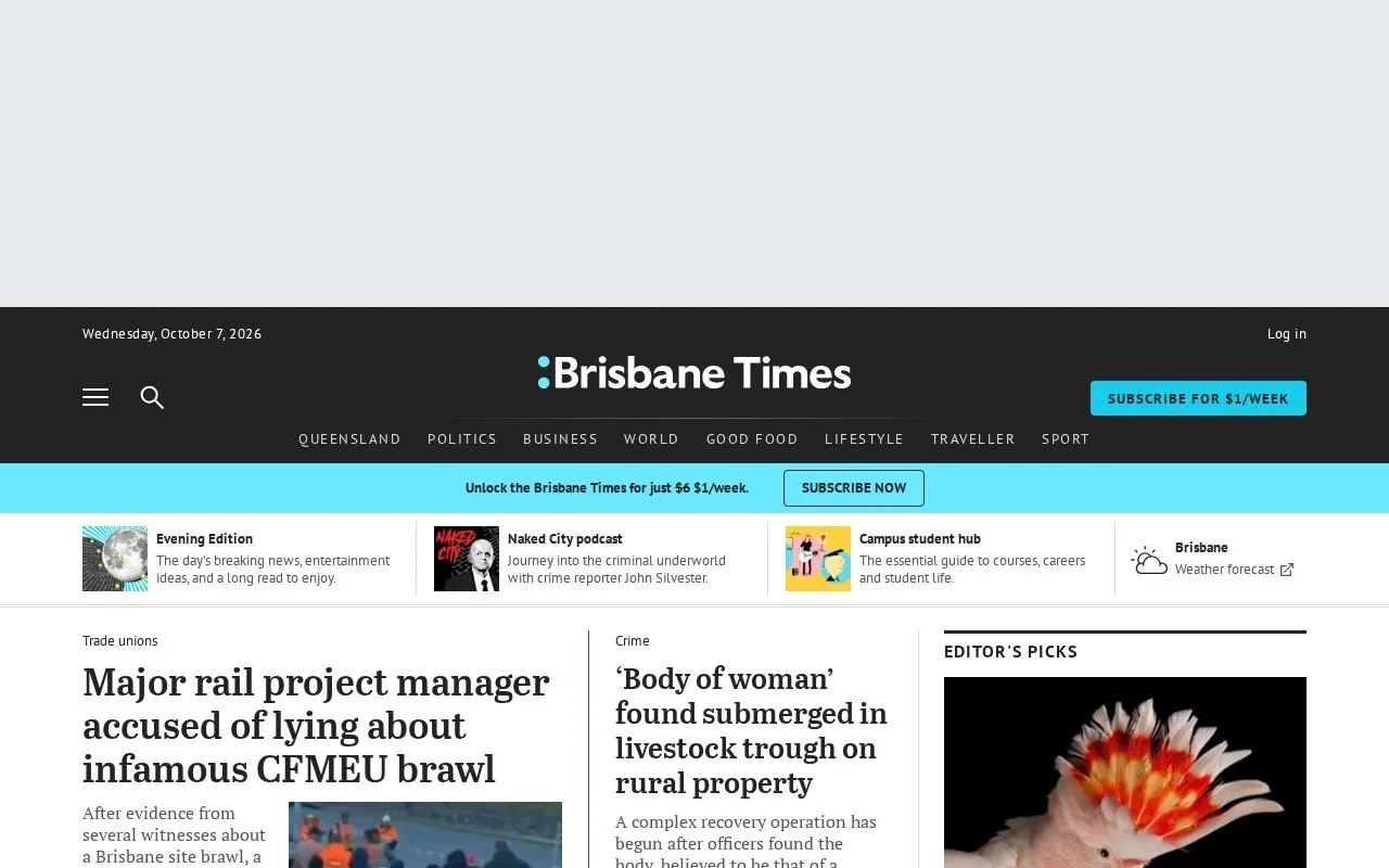 Brisbane Times homepage screenshot