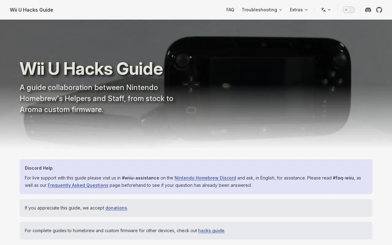 Wii U Hacks Guide homepage screenshot