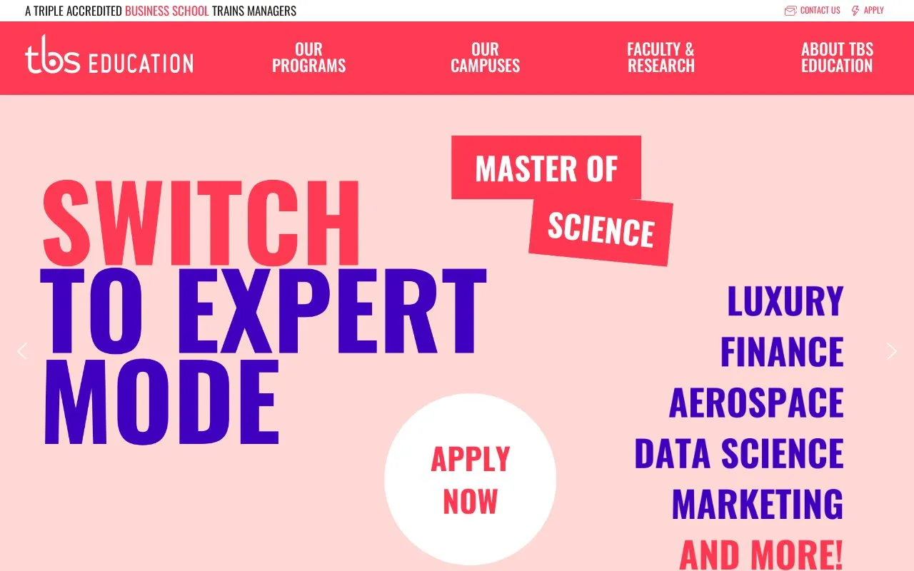 TBS Education homepage screenshot