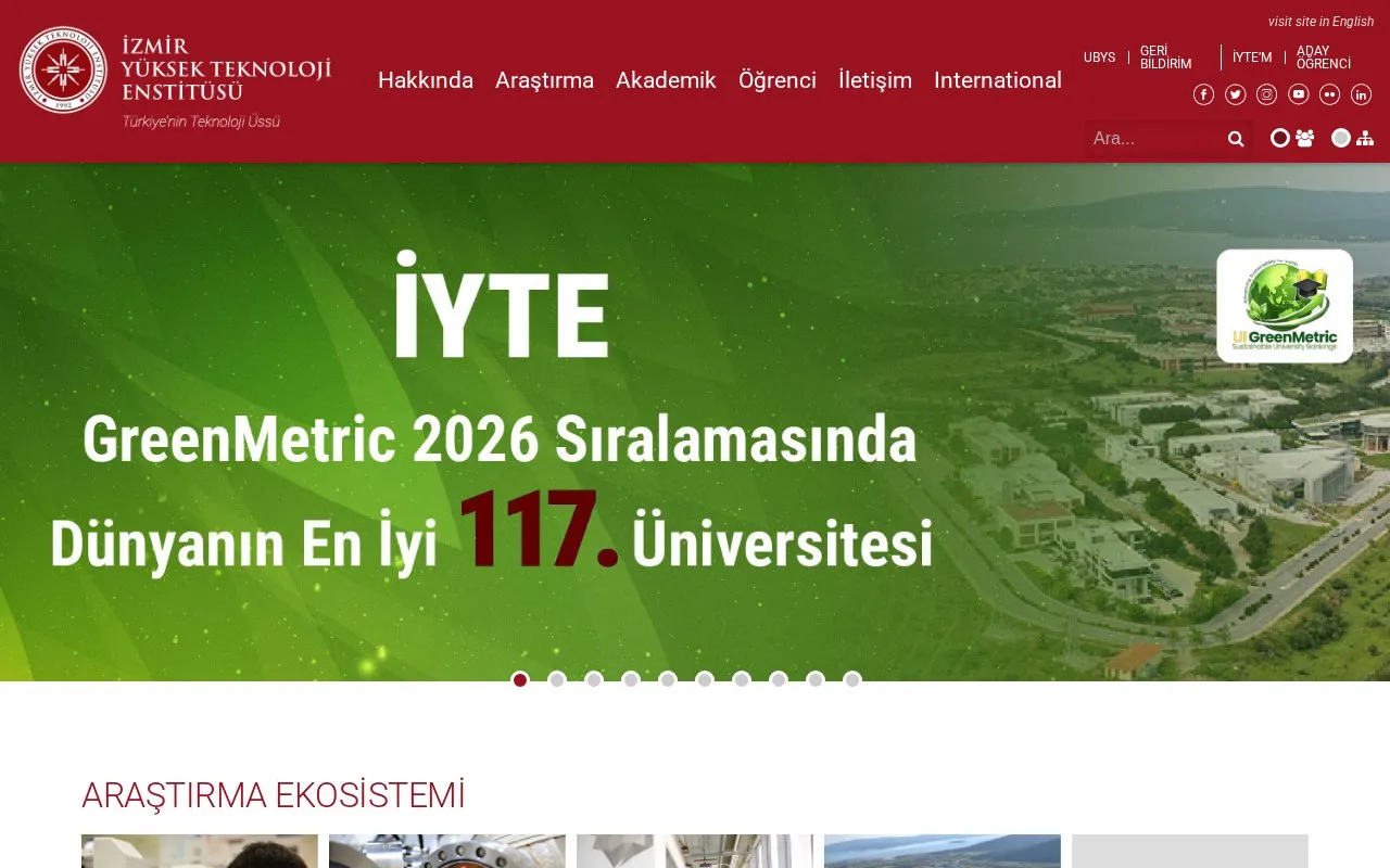 Izmir Institute of Technology homepage screenshot