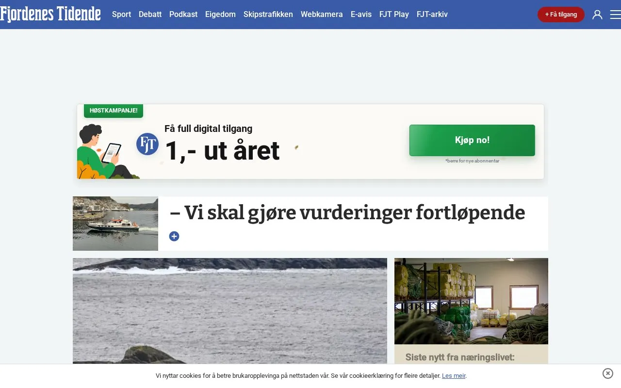 Fjordenes Tidende homepage screenshot