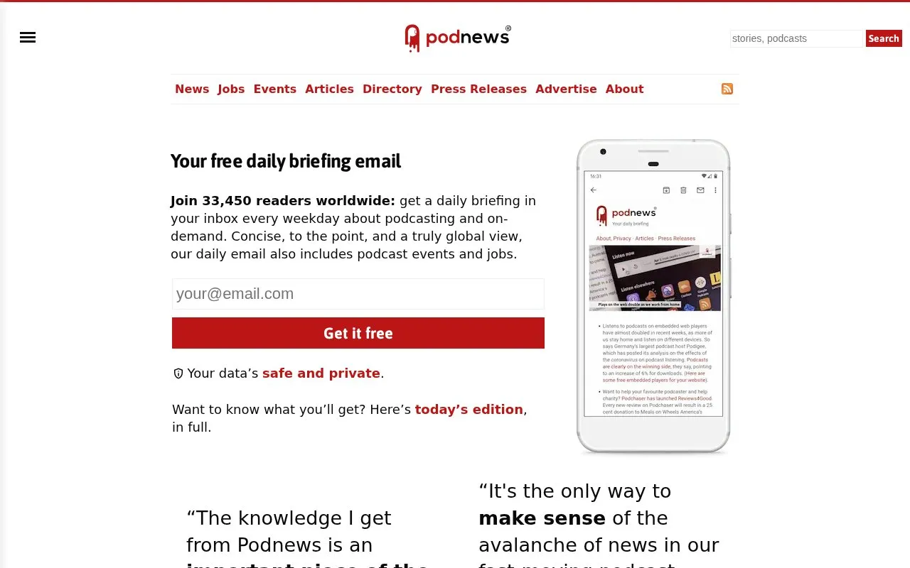 Podnews homepage screenshot