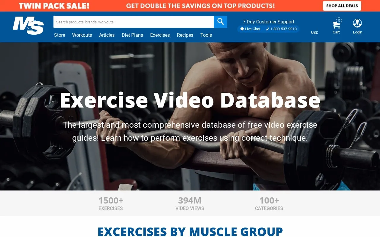 Muscle & Strength homepage screenshot