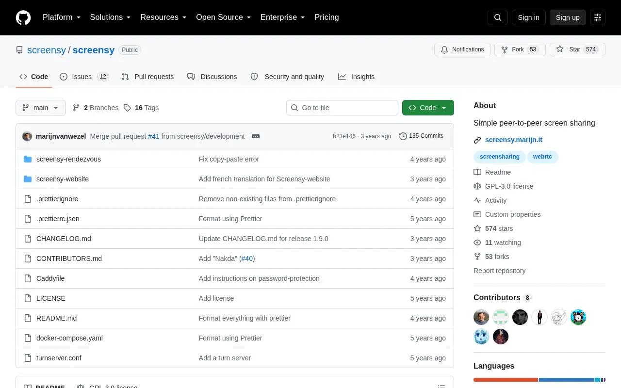 Screensy homepage screenshot