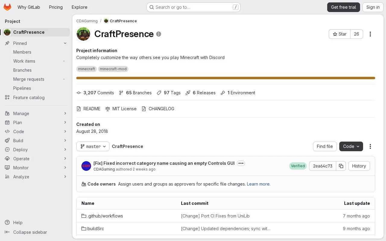 Craft Presence homepage screenshot