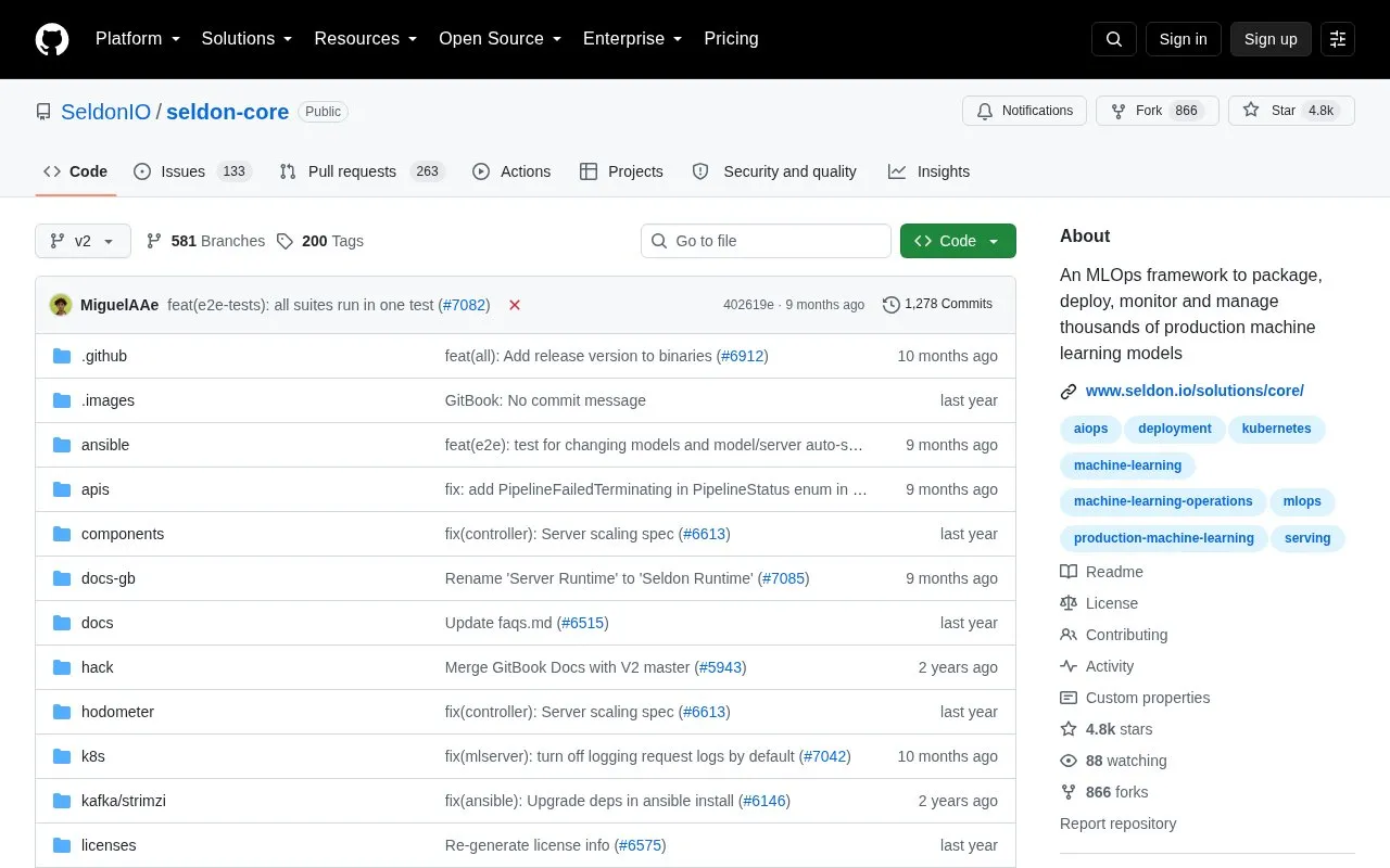 Seldon-core homepage screenshot