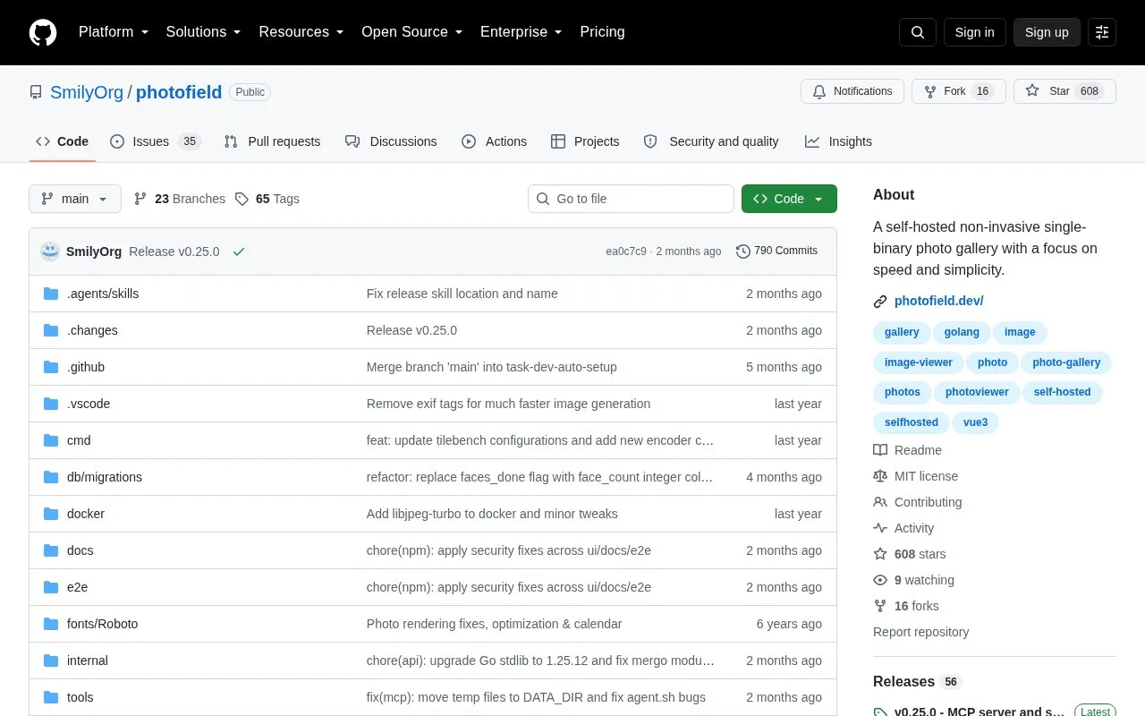 Photofield homepage screenshot