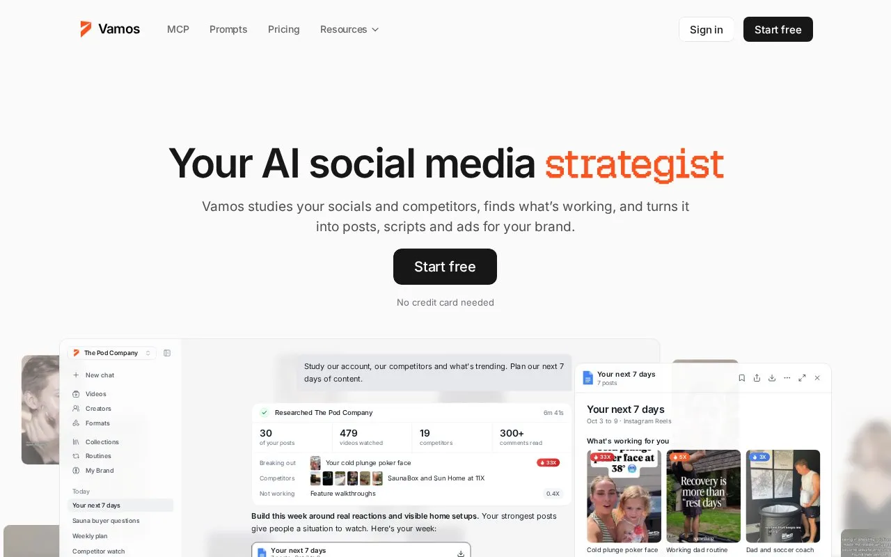 Vamos AI homepage screenshot