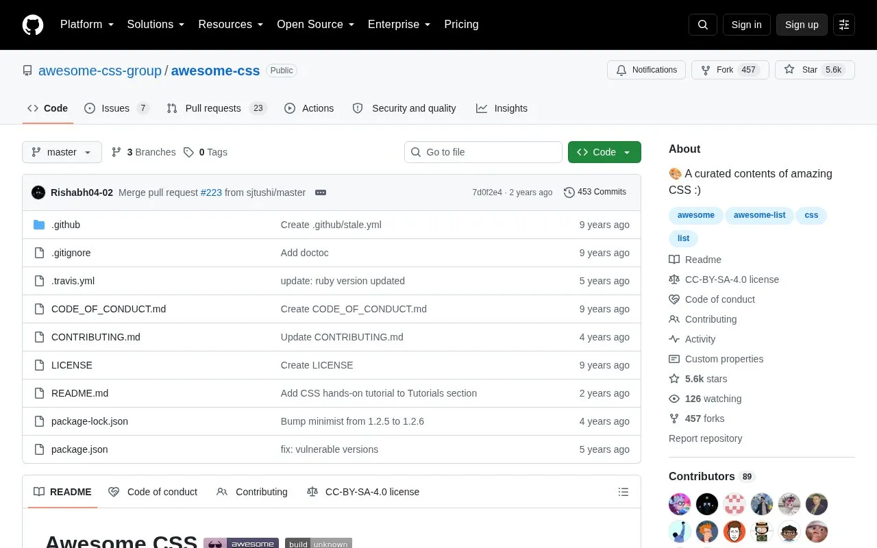 Awesome CSS homepage screenshot