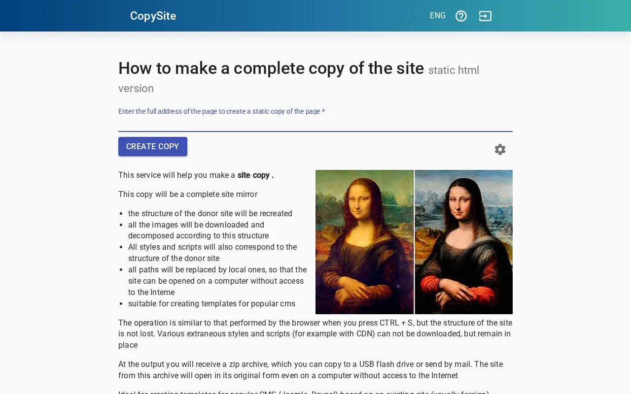 CopySite homepage screenshot