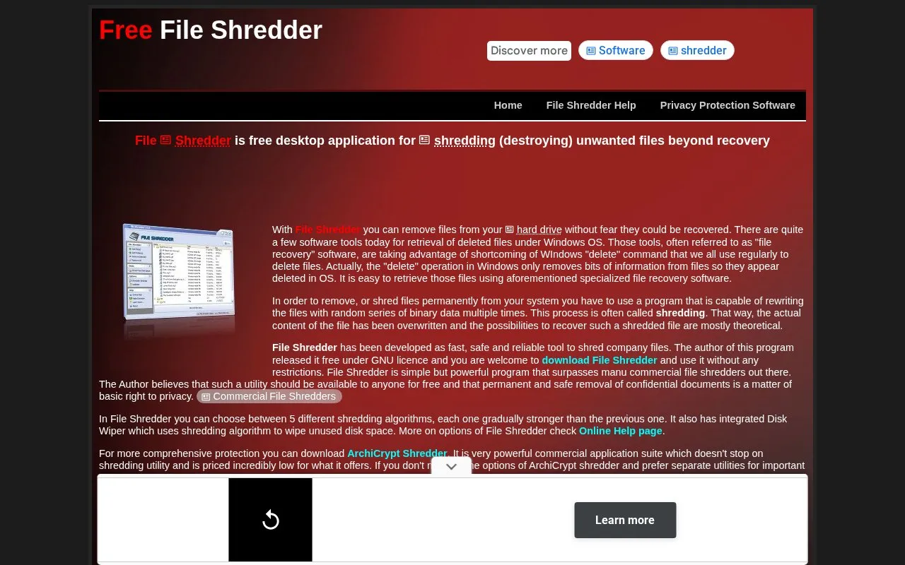 File Shredder homepage screenshot
