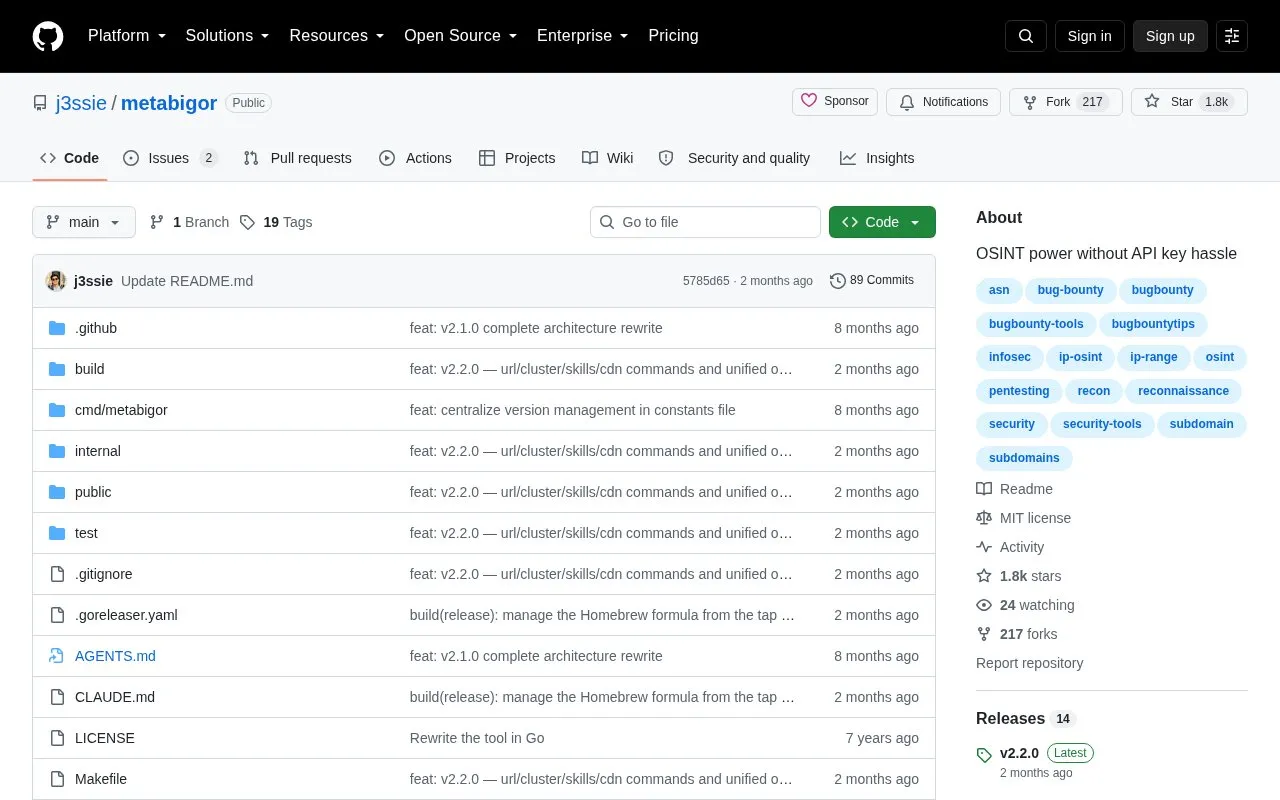 metabigor homepage screenshot