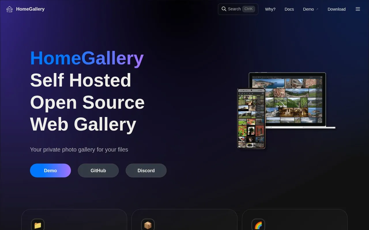 HomeGallery homepage screenshot