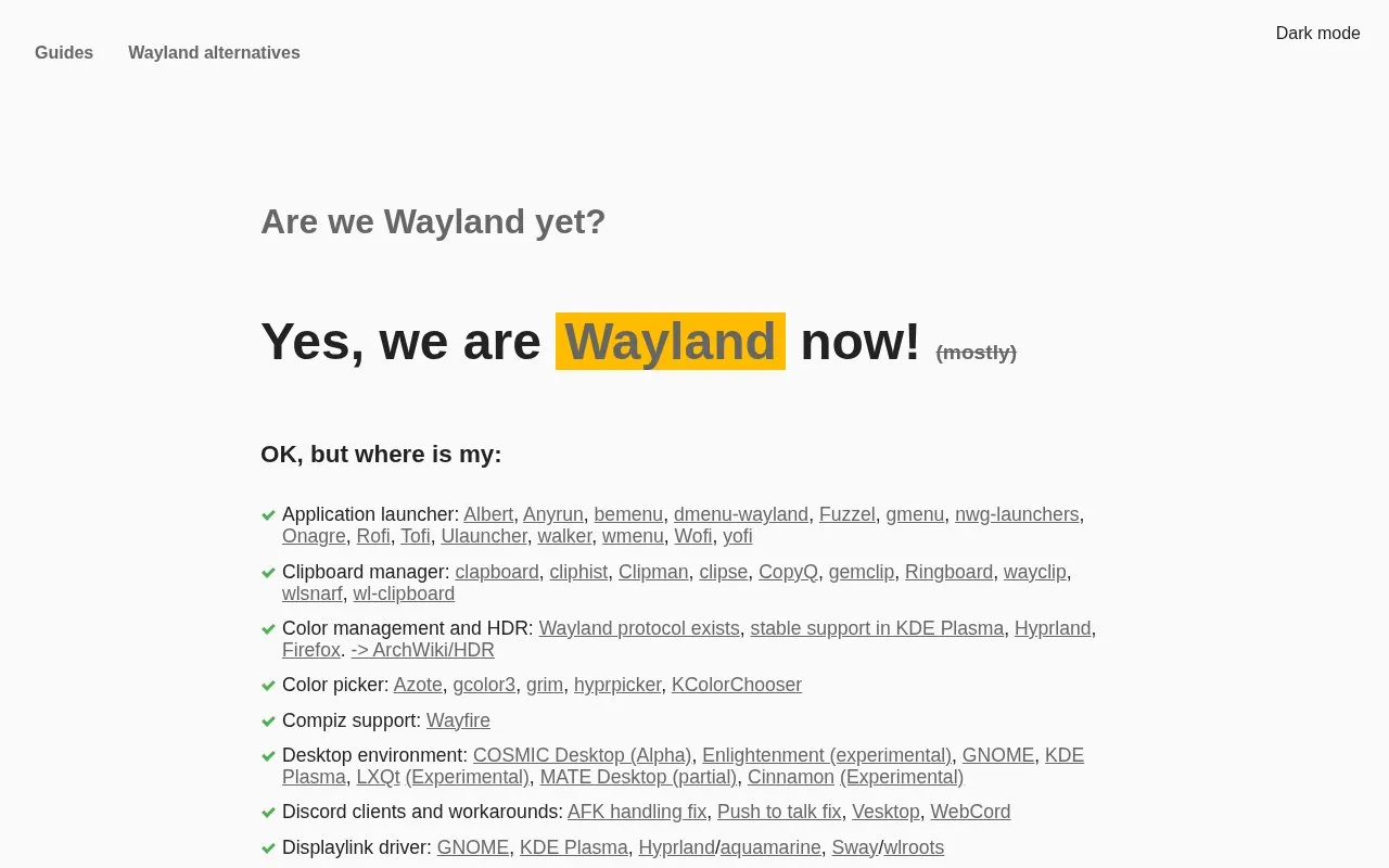 We Are Wayland Now homepage screenshot