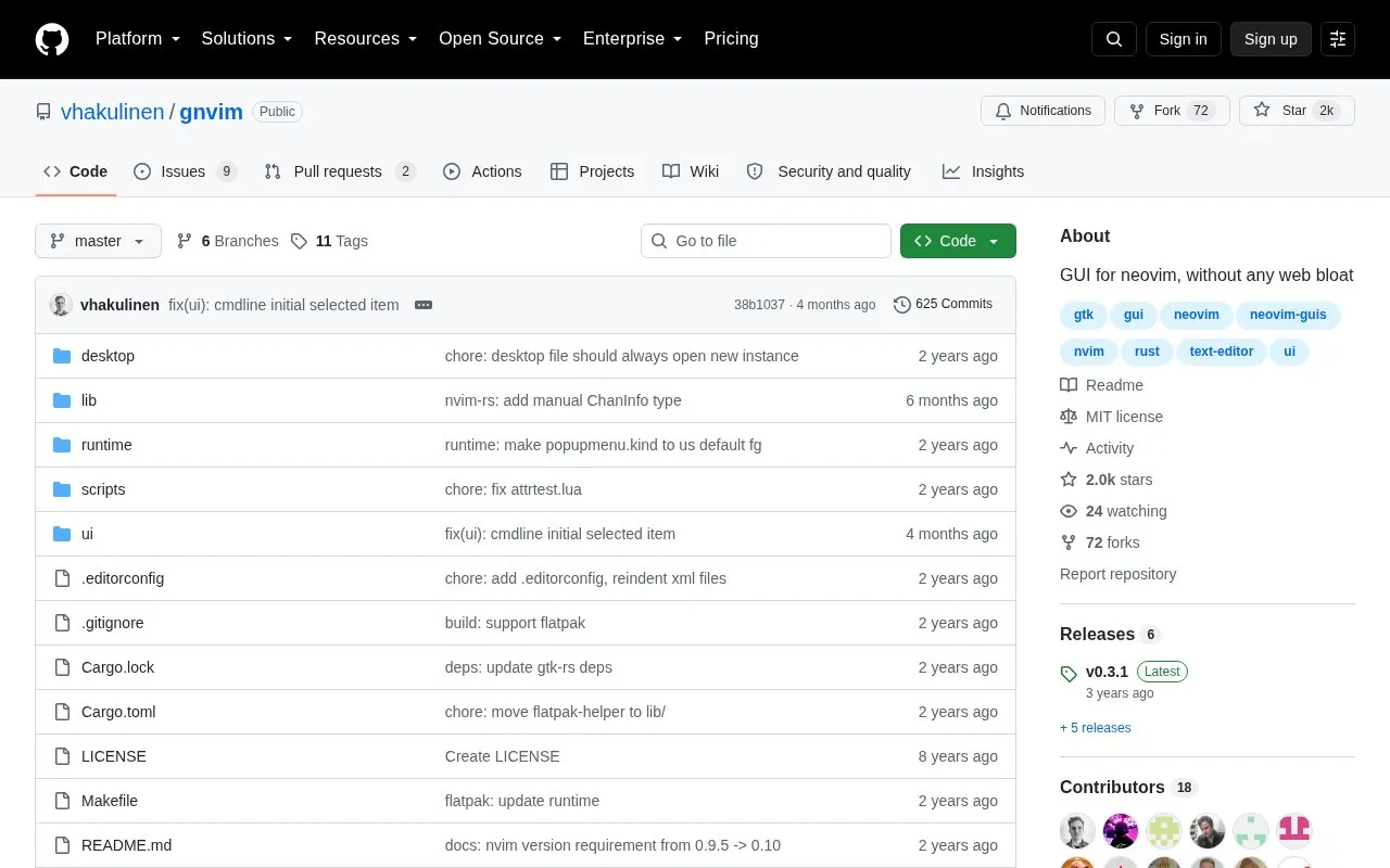 gnvim homepage screenshot