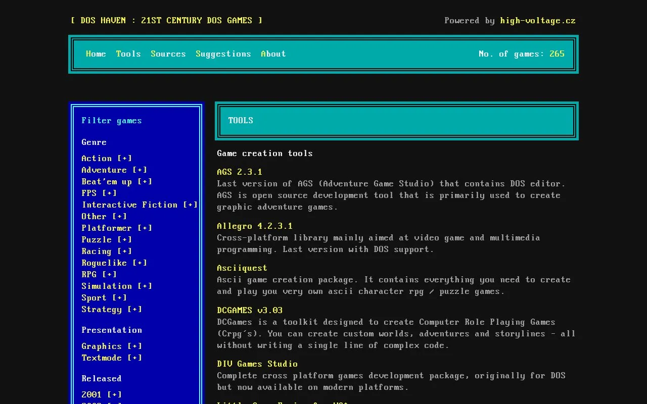 Doshaven Programming List homepage screenshot