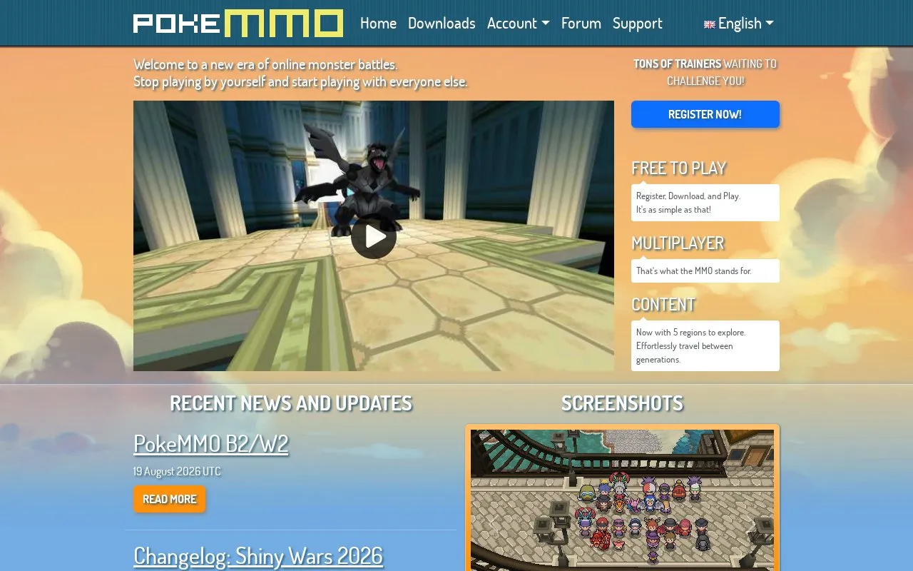PokeMMO homepage screenshot