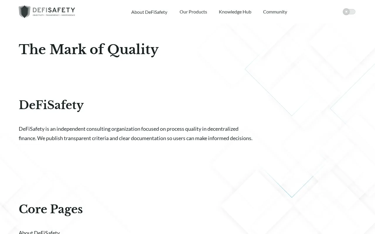 DeFiSafety homepage screenshot