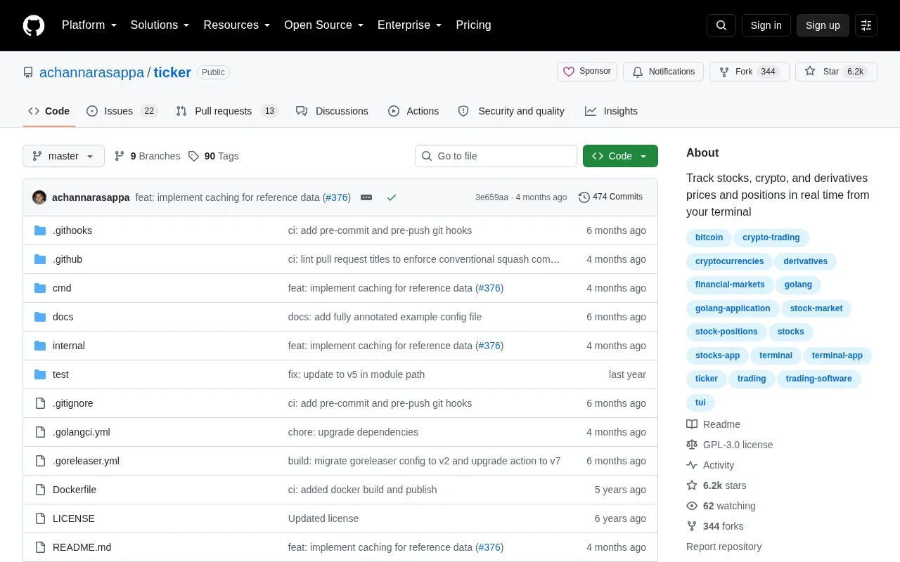 ticker homepage screenshot