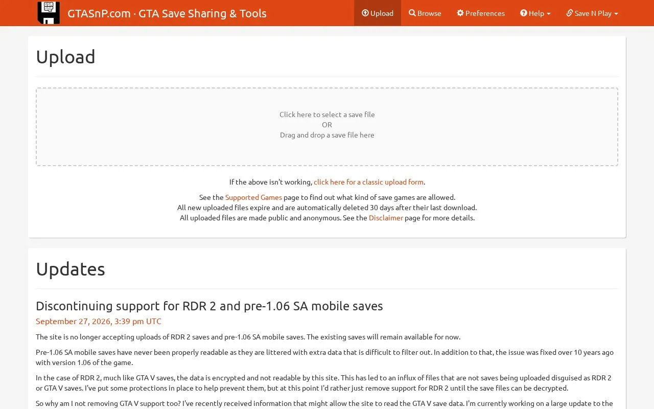GTASnP homepage screenshot