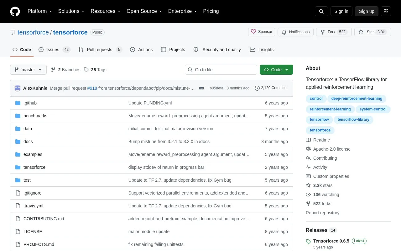 TensorForce homepage screenshot