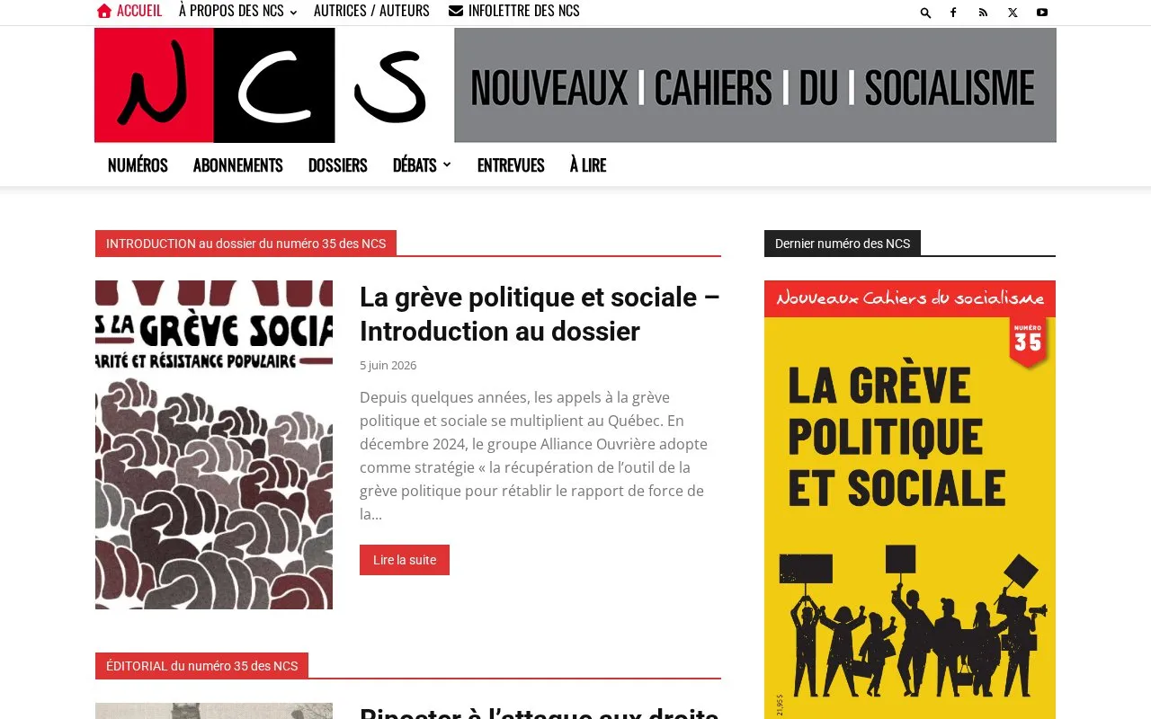 Nouveaux Cahiers du socialisme homepage screenshot