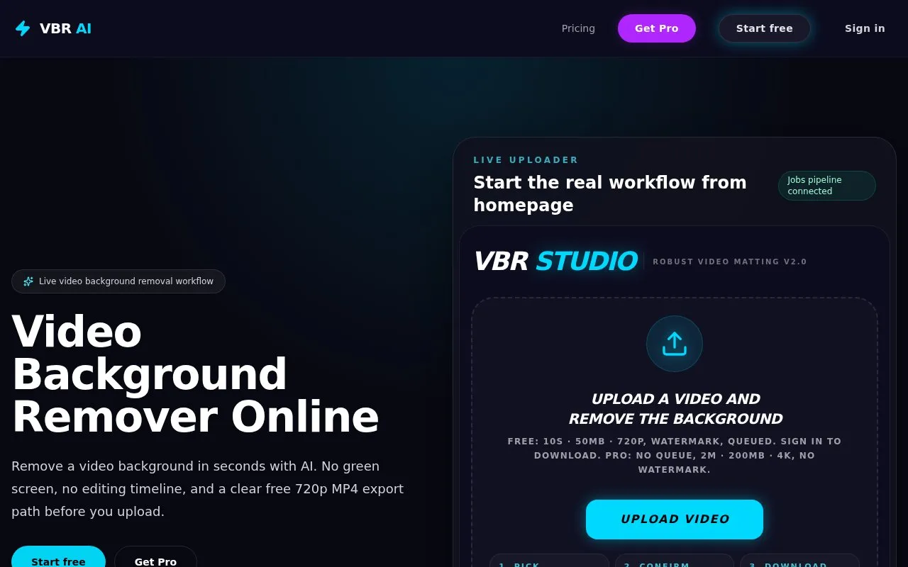 Video Background Remover homepage screenshot
