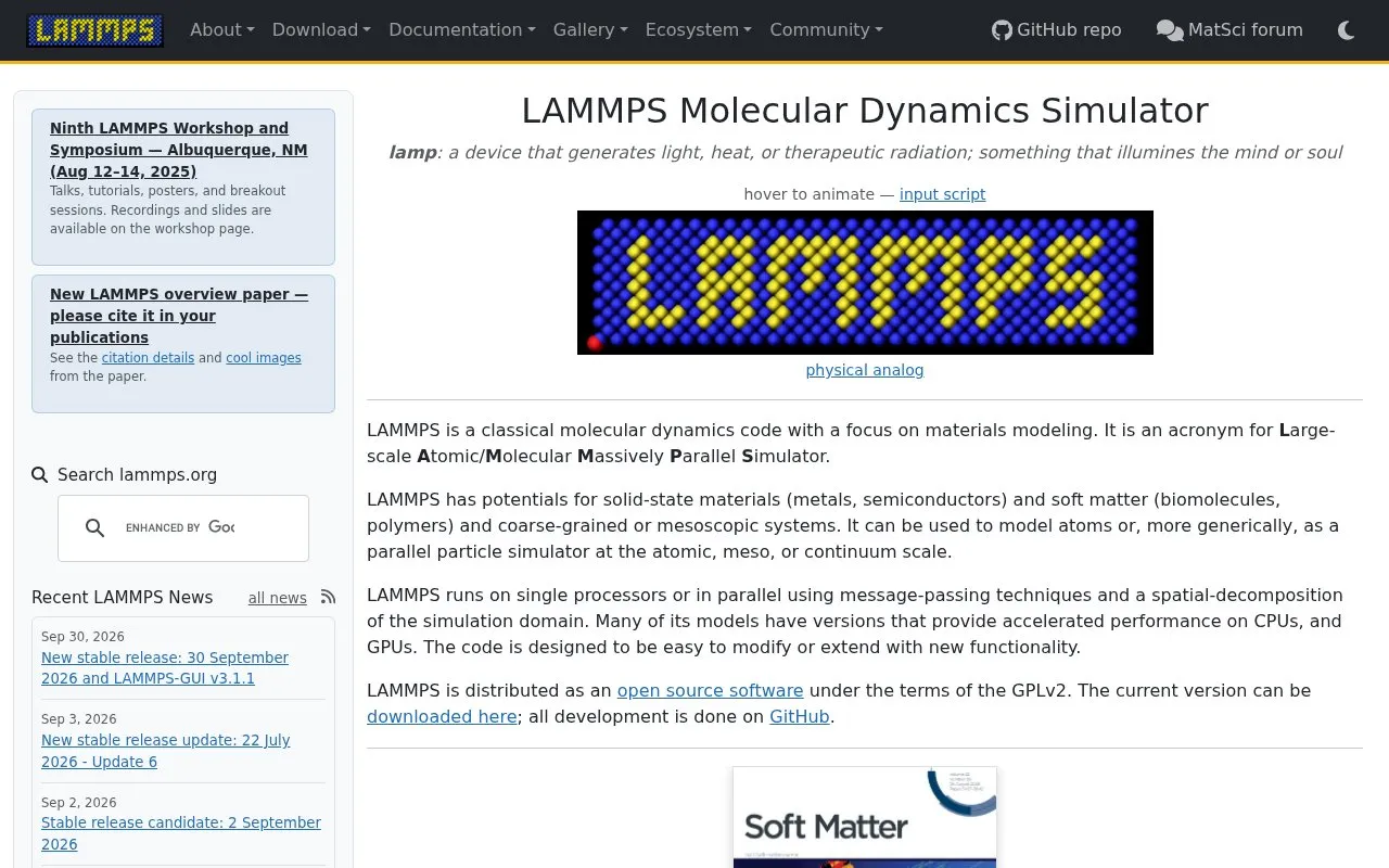 LAMMPS homepage screenshot