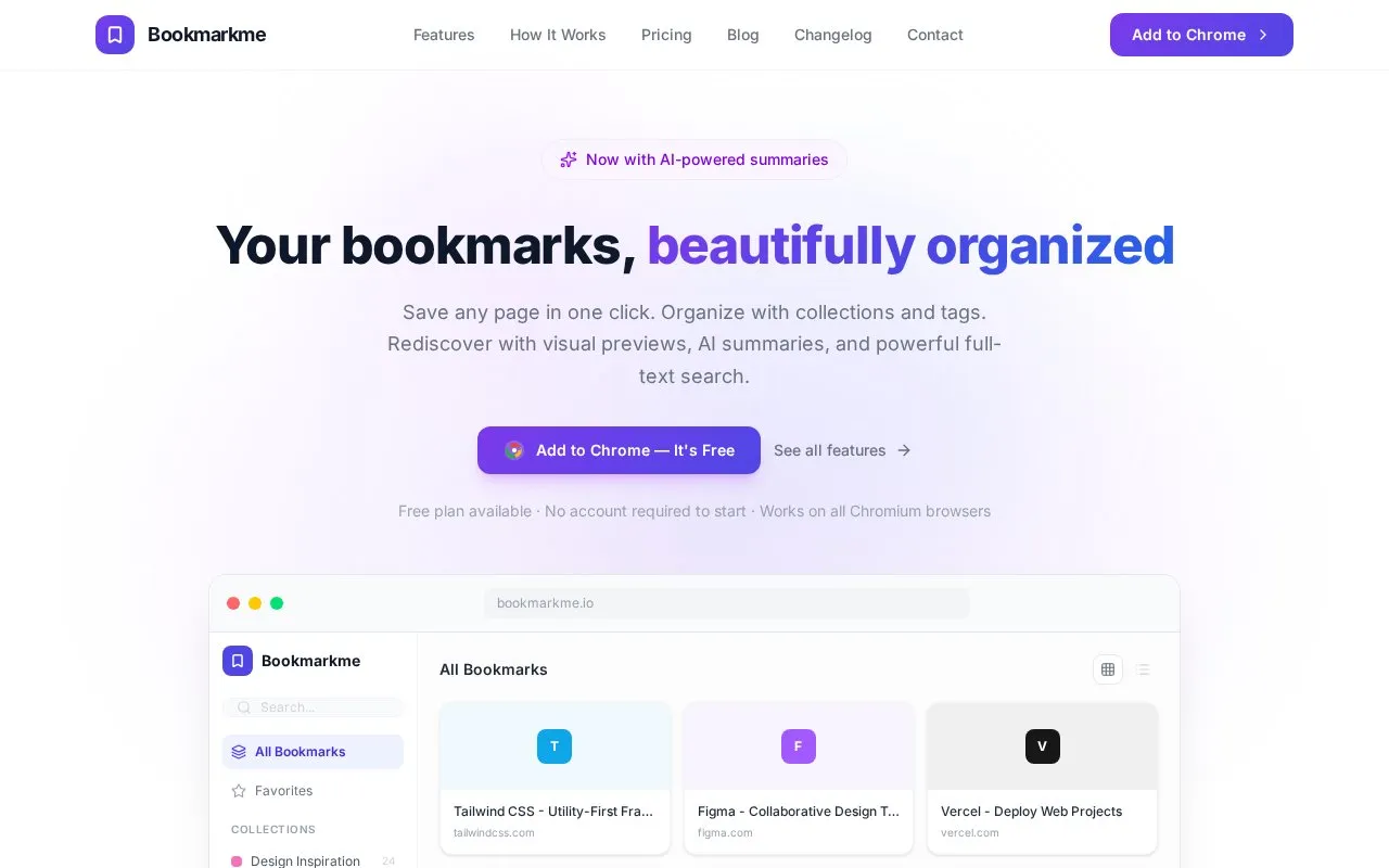 Bookmarkme homepage screenshot
