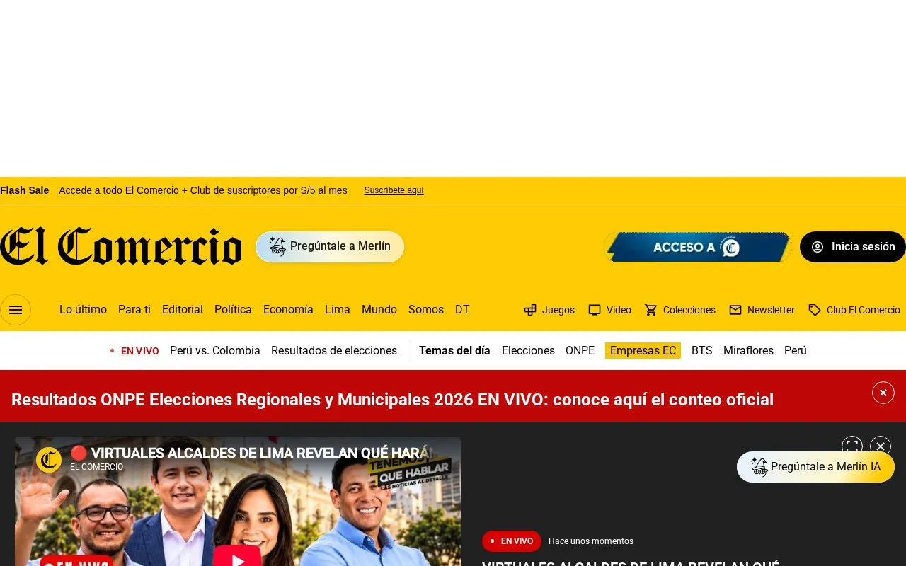 El Comercio homepage screenshot