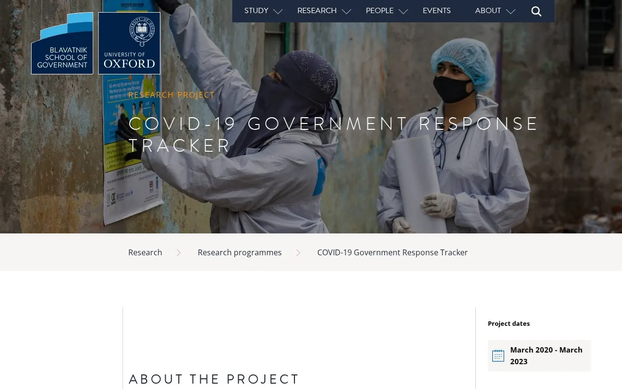 Coronavirus Government Response Tracker homepage screenshot