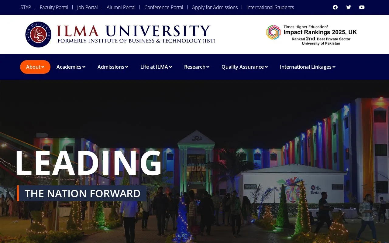 ILMA University homepage screenshot