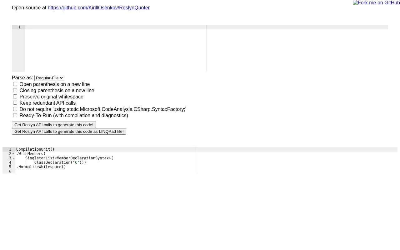 RoslynQuoter homepage screenshot