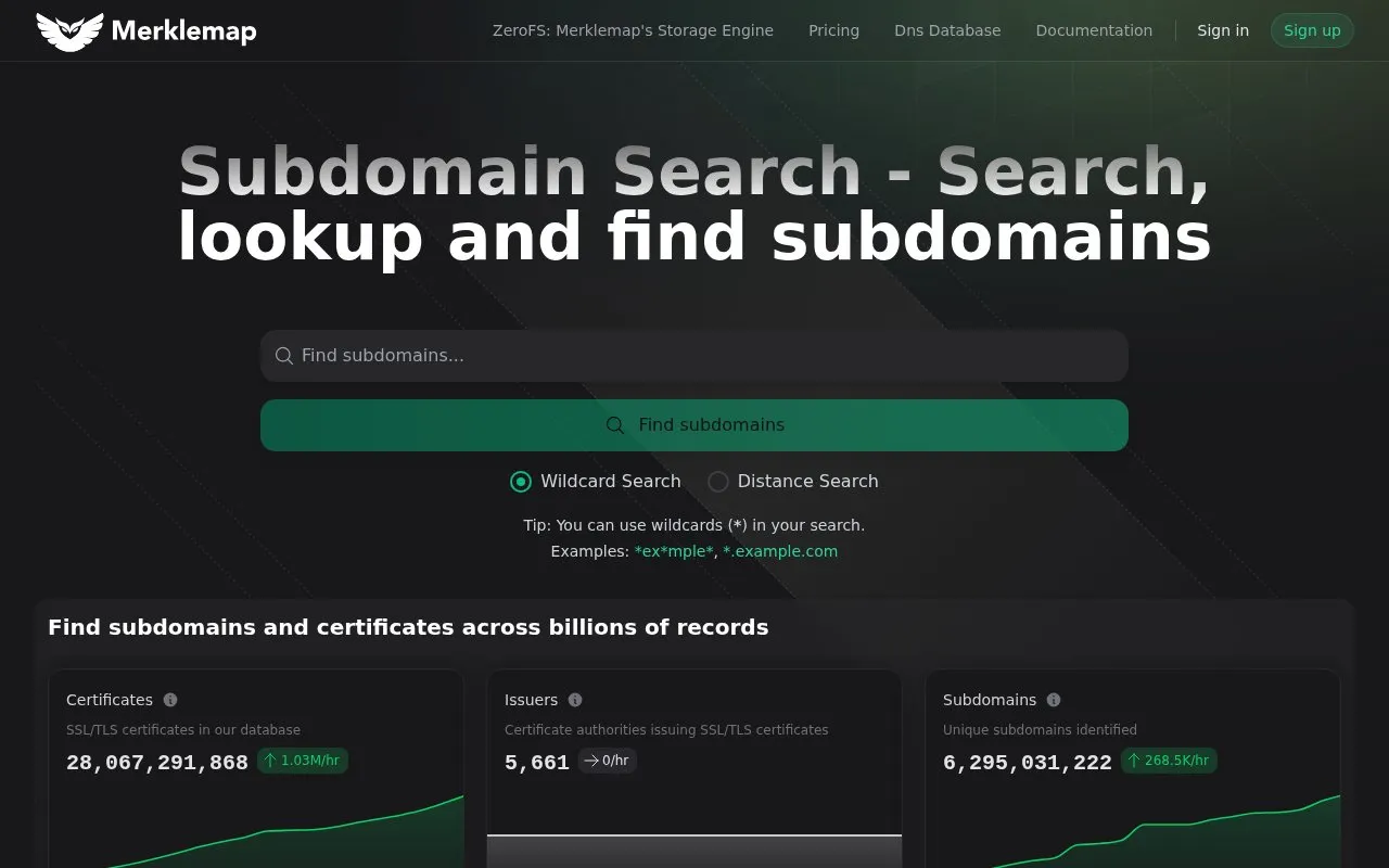Merklemap homepage screenshot