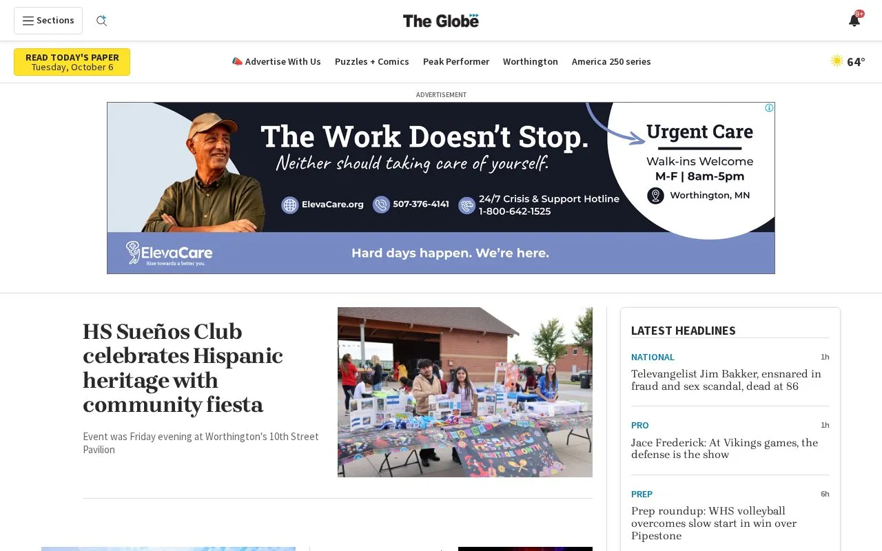 Daily Globe homepage screenshot