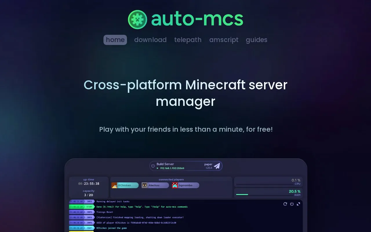 auto-mcs homepage screenshot