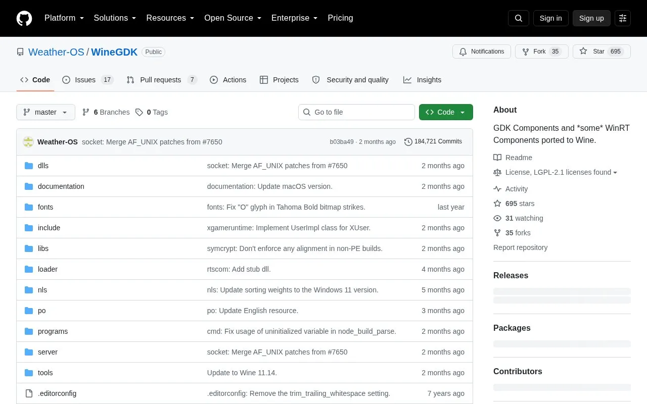 WineGDK homepage screenshot